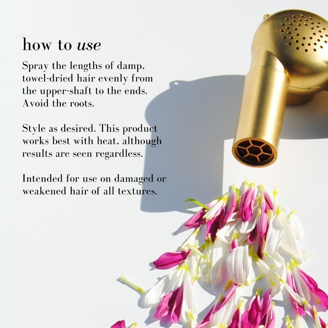 Gold hair dryer with flowers on a white background and text instructions.